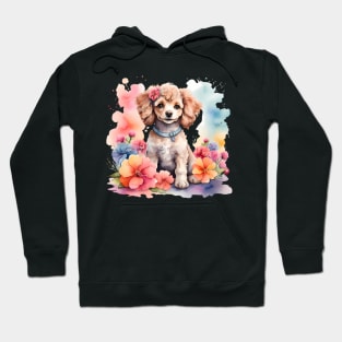 A poodle decorated with beautiful watercolor flowers Hoodie